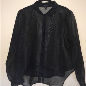 Forever 21 black mesh blouse long sleeves.